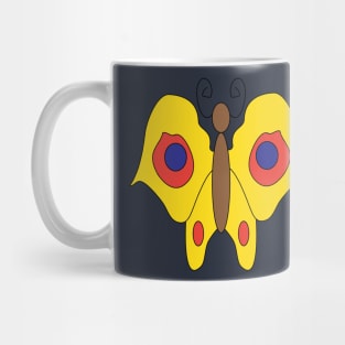 Yellow butterfly with red blue spots doodle drawing Mug